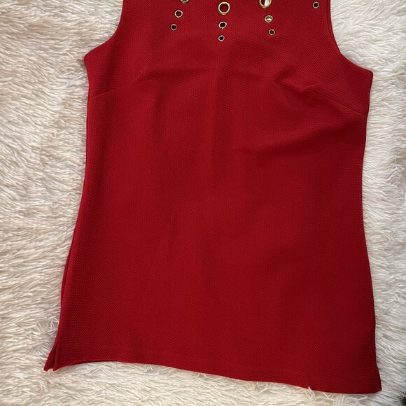 Maria Gabrielle Red Sleeveless Top with Gold Grommet Detail – Size Small - Picture 6 of 7